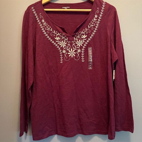 St. John's Bay Tops - St John's Bay Women's 1X Purple V-Neck Long Sleeve Blouse Casual